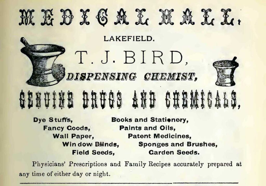 Thomas J. Bird Drug Store in Lakefield 1883