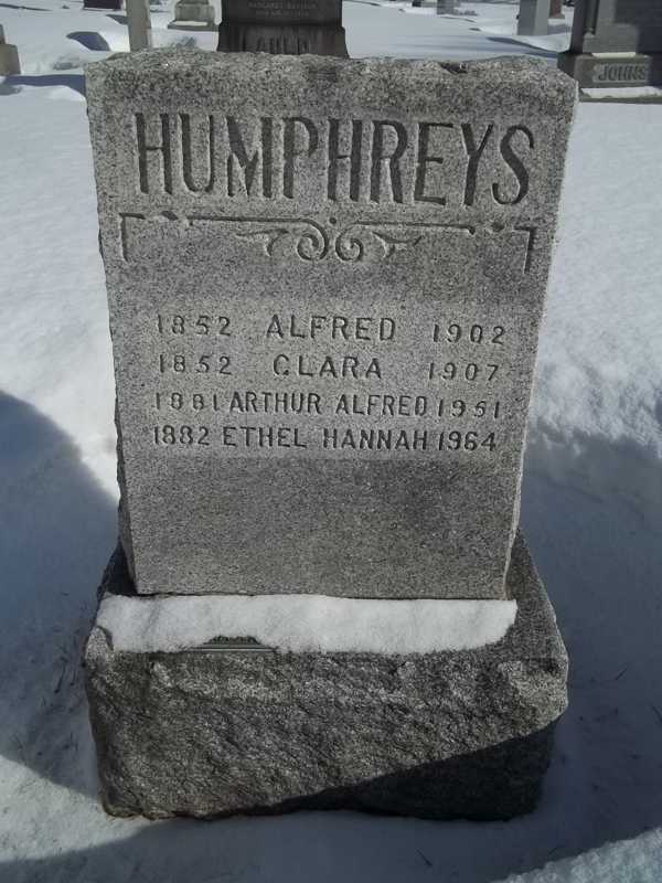 Alfred and Clara Humphreys Headstone Mount Royal Cemetery, Montreal