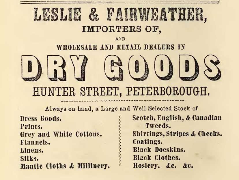 Leslie & Fairweather Dry Goods Store Peterborough 1865