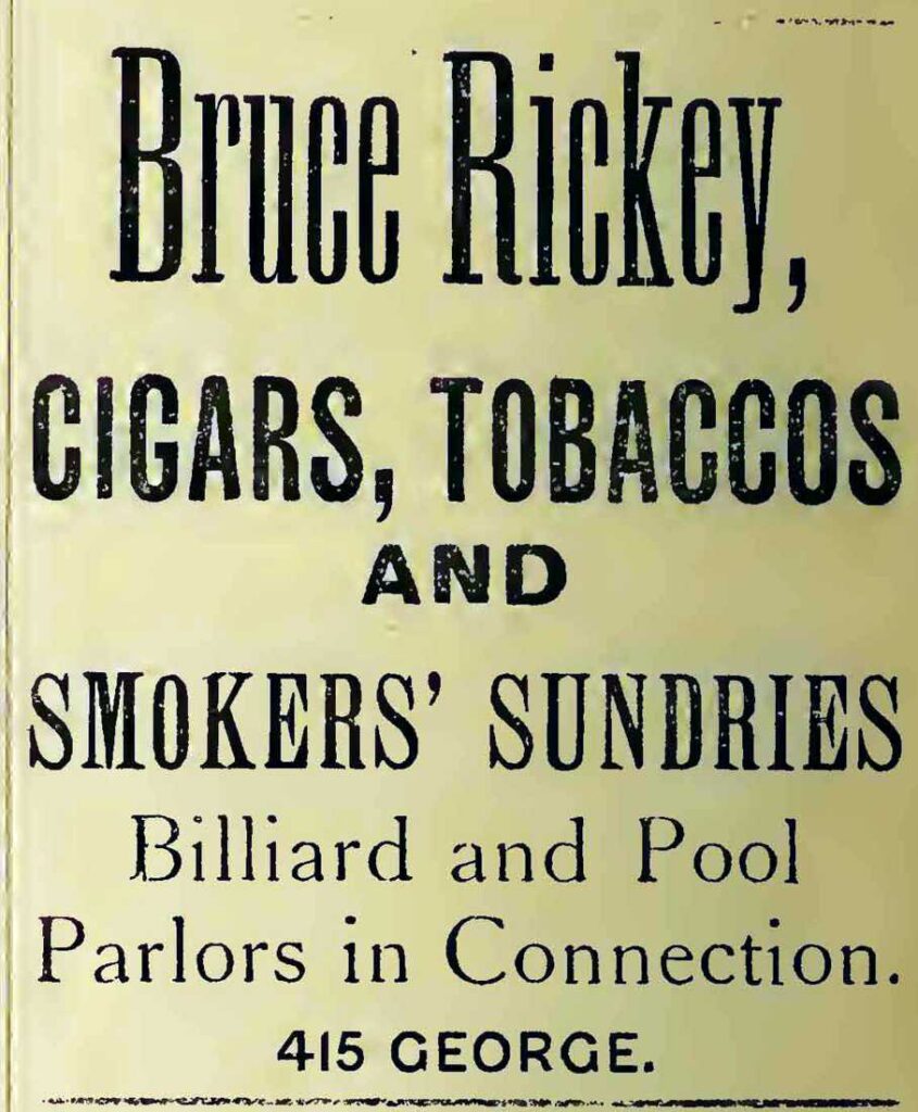 Bruce Rickey Cigar Shop 415 George Street, Peterborough 1897