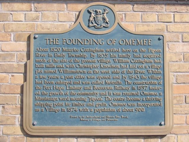 Founding of Omemee plaque