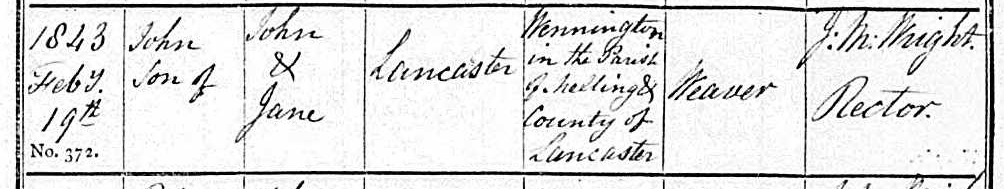 John Lancaster Baptism 1843