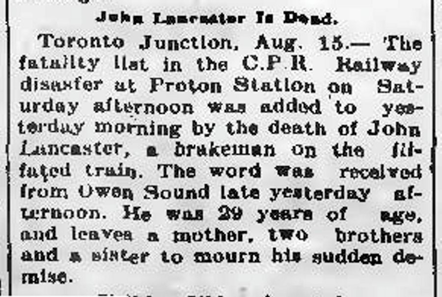 Lancaster, John -RR accident death